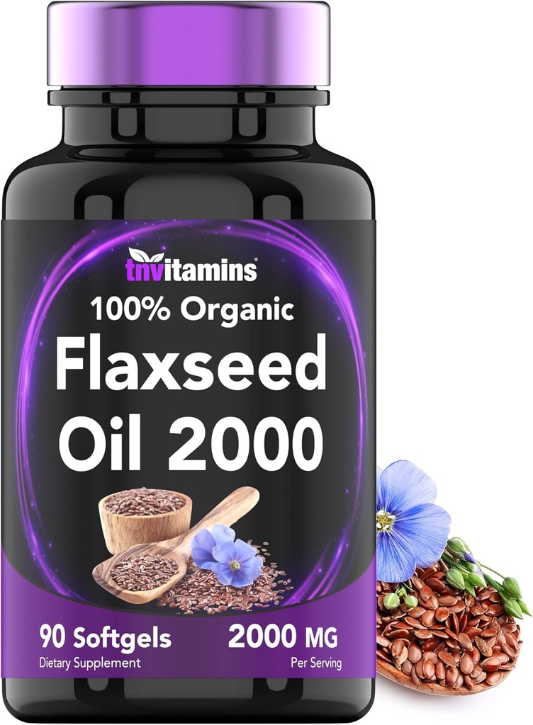 tnvitamins Organic Flaxseed Oil Softgels: 2000 mg - 90 Softgels | High in Omega-3 Fatty Acids | Flaxseed Oil Supplement for Women & Men | Non-GMO 2
