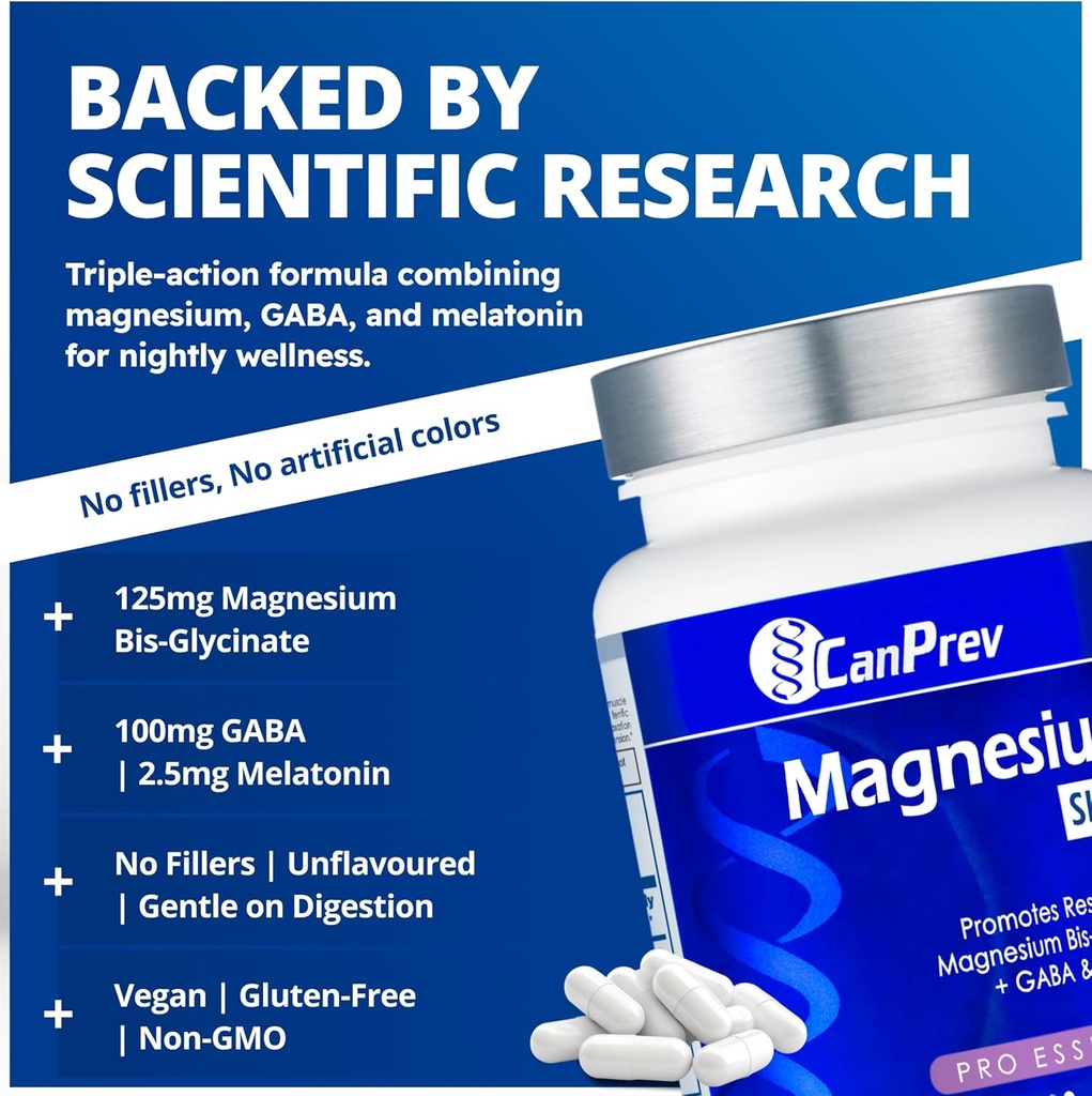 CanPrev Magnesium Bisglycinate Chelated + GABA & Melatonin, 120 Veg Caps, 120-Day Supply, Support Restful Night, Muscle Function, Promote Relaxation & Balanced Sleep-Wake Cycle, Vegan, No GMO & Gluten 4