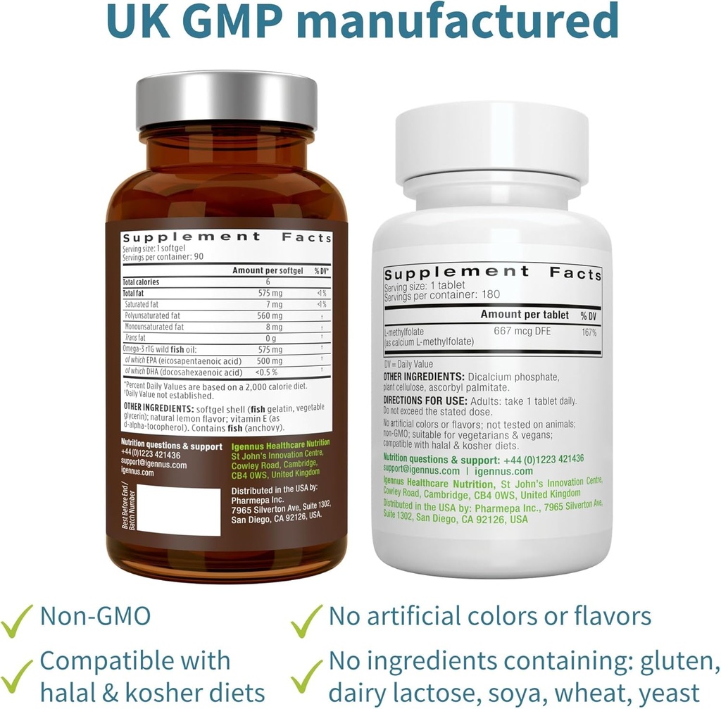 Ultra Pure EPA + Pure Folate 400mcg Bundle, 500 mg Omega-3 EPA Wild Fish Oil + Optimized L-Methylfolate, by Igennus 6