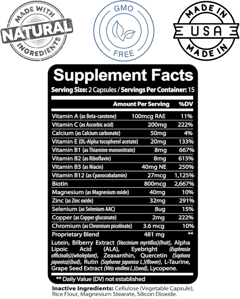 Kaya Naturals Eye Health Supplement, Lutein and Zeaxanthin, Vision Health, Eye Strain Support 800 mg Vitamin Supplement 30 Capsules 4