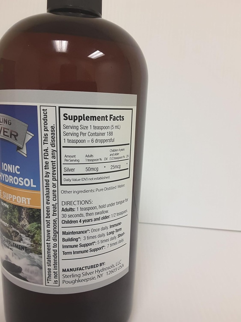 Sterling Silver Pure Ionic Colloidal Silver Hydrosol Liquid 10PPM - 32 Oz - Immune Support Supplement - Nano Silver Minerals Water Solution for Adults, Kids, Pets, Dogs, Cats - Odorless & Tasteless 3