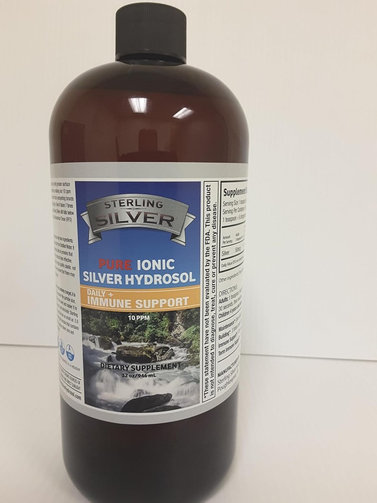 Sterling Silver Pure Ionic Colloidal Silver Hydrosol Liquid 10PPM - 32 Oz - Immune Support Supplement - Nano Silver Minerals Water Solution for Adults, Kids, Pets, Dogs, Cats - Odorless & Tasteless 4