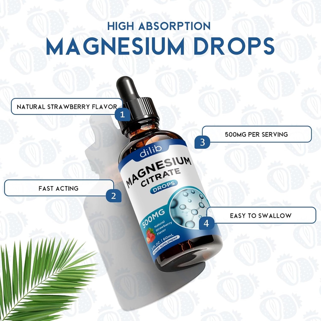 Magnesium Citrate Liquid Magnesium Drops Supplement 500mg-Support Stress Relief, Bone, Muscle, Mood, Sleep-2 Fl Oz, Vegan, Strawberry Flavor 3