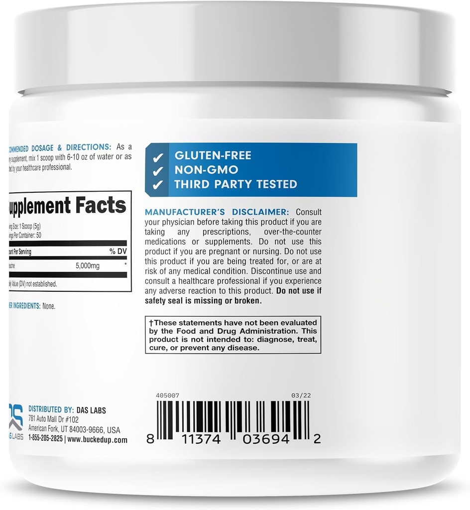 Bucked Up L-Leucine 5000mg Per Serving, Essentials (50 Servings, 250 Grams Powder) 4