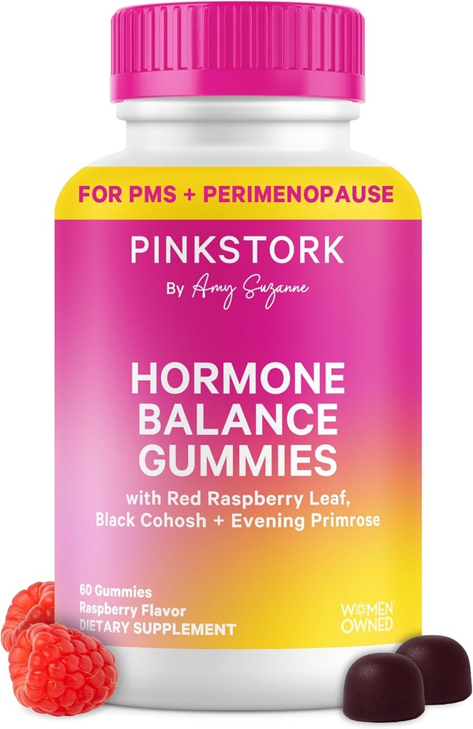 Pink Stork Hormone Balance Gummies for Women – PMS, Menopause & Estrogen Support – Mood, Bloating, Hot Flashes & Energy – Red Raspberry Leaf, Black Cohosh, Primrose – 60 Vegan Gummies 2