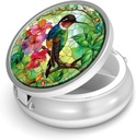 Pill Box-3 Compartment Small Pill Case for Purse & Pocket Mini Metal Pill Holder Travel Pill Container to Hold Supplements Vitamins BPA-Free (Hummingbird) 2
