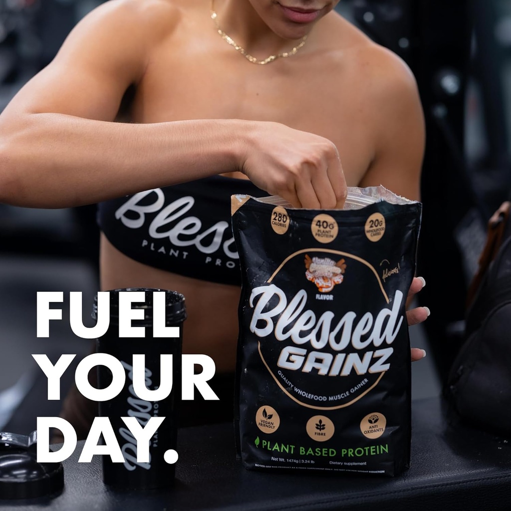 BLESSED Gainz Vegan Protein Powder Mass Gainer - 40g Plant Based Protein Powder - Meal Replacement Shake with Pea Protein Powder - Vegan Protein Shake - 40 Servings (Vanilla Cinnamon Swirl) 5