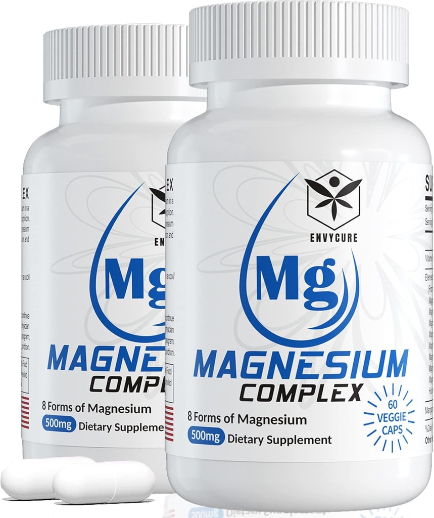 Magnesium Complex Supplement 8 Forms, 500mg Magnesium Glycinate, Malate, Citrate, High Absorption Mg for Calm, Sleep, Mood & Healthy Muscle, Pack of 2, Total 120 Vegan Capsules 2