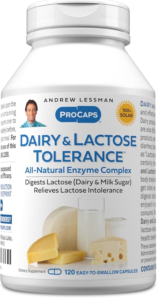 ANDREW LESSMAN Dairy and Lactose Tolerance 120 Capsules - Enhances Natural Digestion of Dairy and Lactose. Mild, Powerful, All-Natural Enzymes Help Avoid GI Discomforts in Digestion. No Additives 2