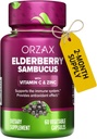 ORZAX Elderberry Capsules - Immune Support Supplement with Elderberry Vitamin C and Zinc - Antioxidants Supplement for Women and Men (60 Vegetable Capsules) 2