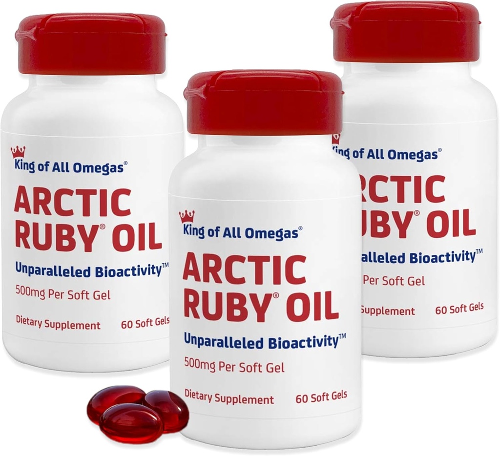 Arctic Ruby Oil - Omega 3 Supplement with Astaxanthin 2mg - Contains Essential Fatty Acids & Antioxidants - Supports Heart, Brain, Eye, Skin, Joint & Immune Health - 60 Softgels (3 Pack) 2