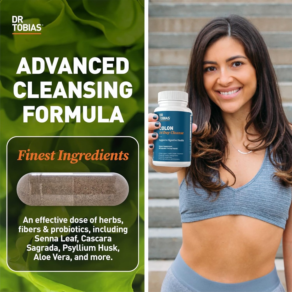 Dr. Tobias Colon 14 Day Cleanse, Advanced Gut Cleanse Detox for Women & Men with Cascara Sagrada, Psyllium Husk, Senna Leaf & Probiotics, Non-GMO Colon Cleanse, 1 Bottle of 28 Capsules (1-2 Daily) 3