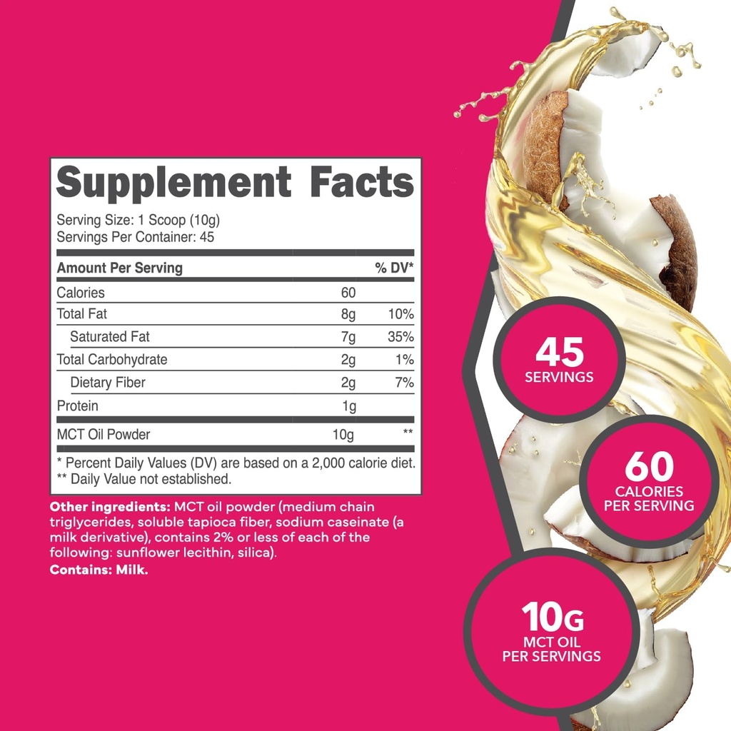 Ketologic MCT Oil Powder Unflavored (1 LB) – Keto Coffee Creamer & Energy Support – 41 Servings of Medium Chain Triglycerides for Focus & Fuel 3