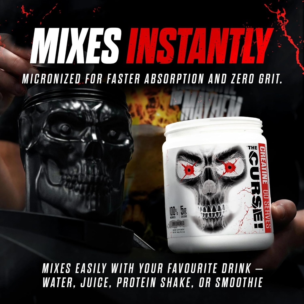 JNX SPORTS The Curse! Creatine Monohydrate Powder 60 Servings | Pure Micronized Creatine 5g Per Serving | 300g - 10.6 Ounce 5