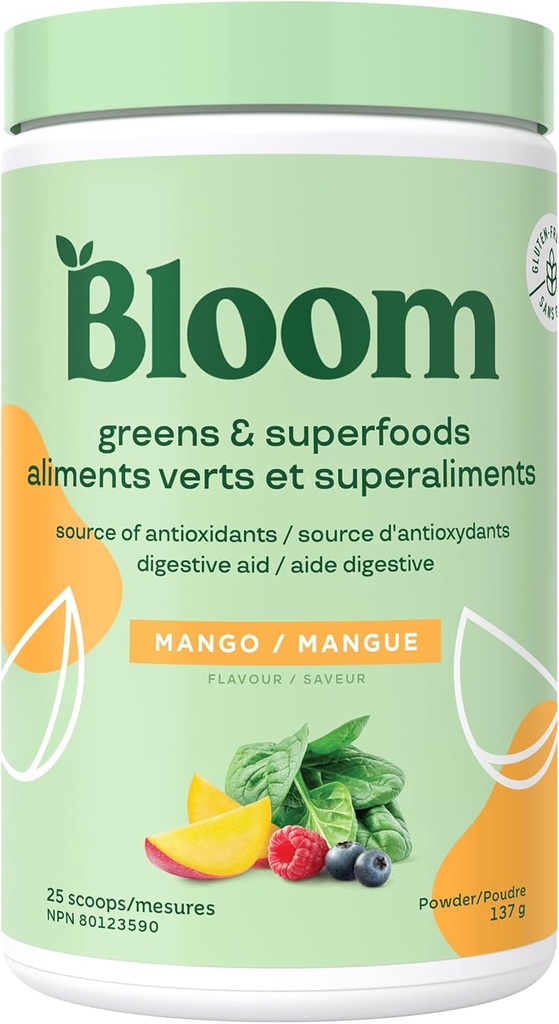 Bloom Nutrition Superfood Greens Powder, Digestive Enzymes with Probiotics and Prebiotics, Gut Health, Bloating Relief for Women, Chlorella, Green Juice Mix with Beet Root Powder, 25 SVG, Mango 2