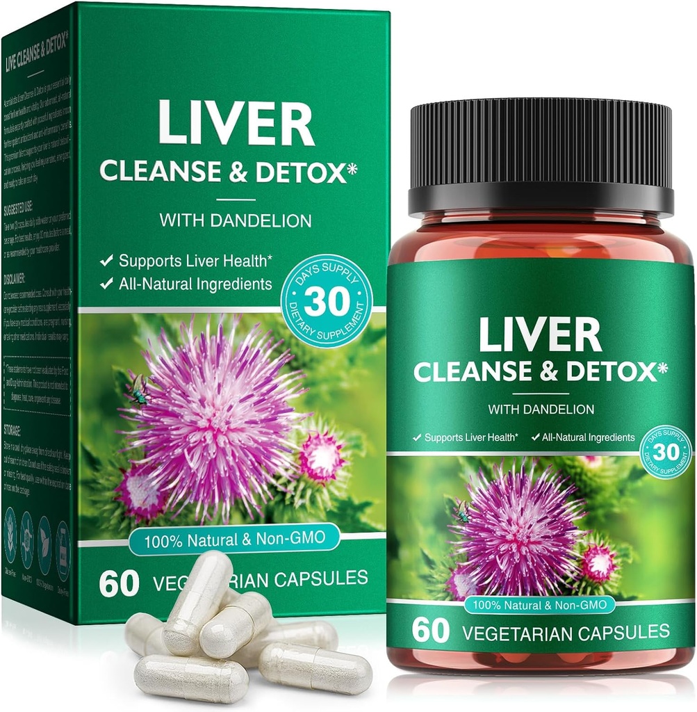 Liver Cleanse Detox & Repair - Health Liver Support Herbal Supplement with Milk Thistle, Burdock, Turmeric Curcumin, Dandelion,and More - 60 Vegan Liquid Phyto-Caps 2
