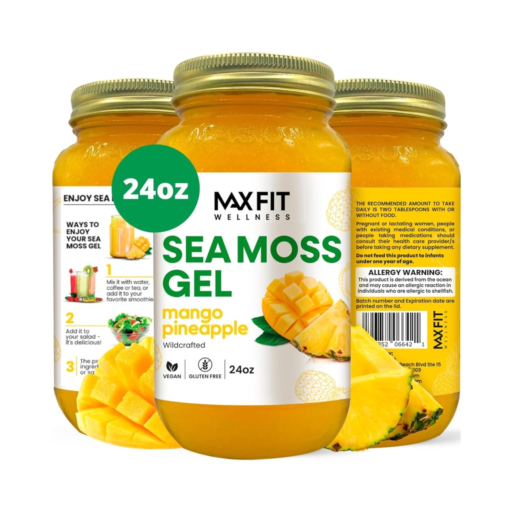 MAX FIT Sea Moss Gel Raw (12 Flavors) 24oz Wildсrafted Gold Sea Moss Gel from Saint Lucia | 92 Vitamins and Minerals | Pure Raw+Non-GMO | Vegan Superfood 2