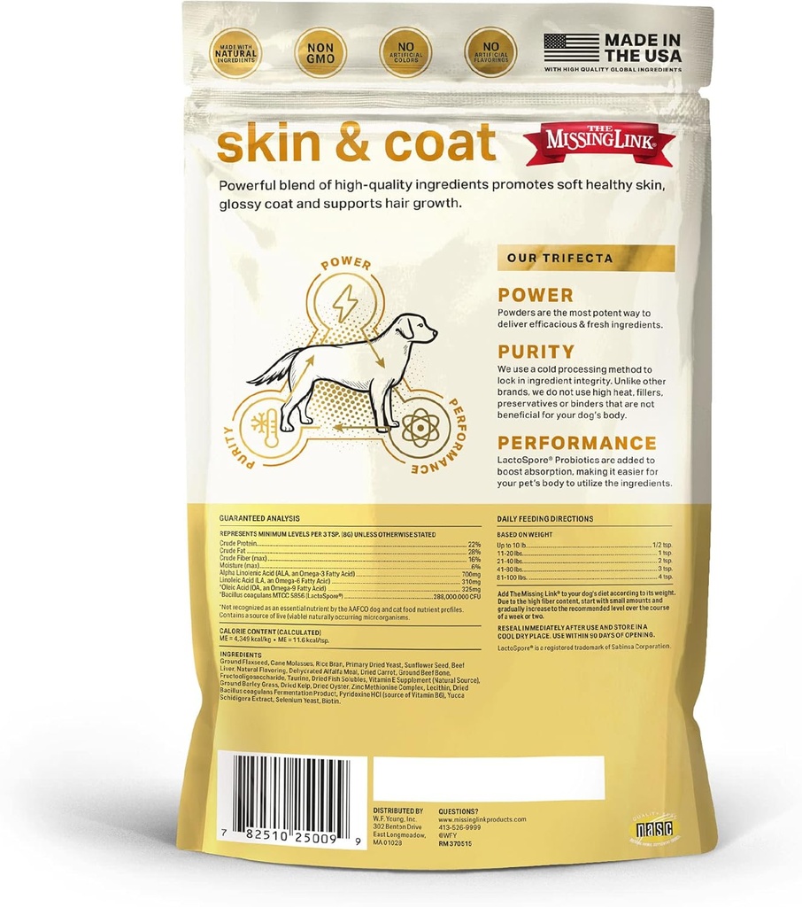 The Missing Link Skin & Coat + Probiotics Supplement 1lb Bag - Powerful Superfood Powder for Dogs Supports Healthy Skin & Glossy Coat, Promotes Hair Growth 5