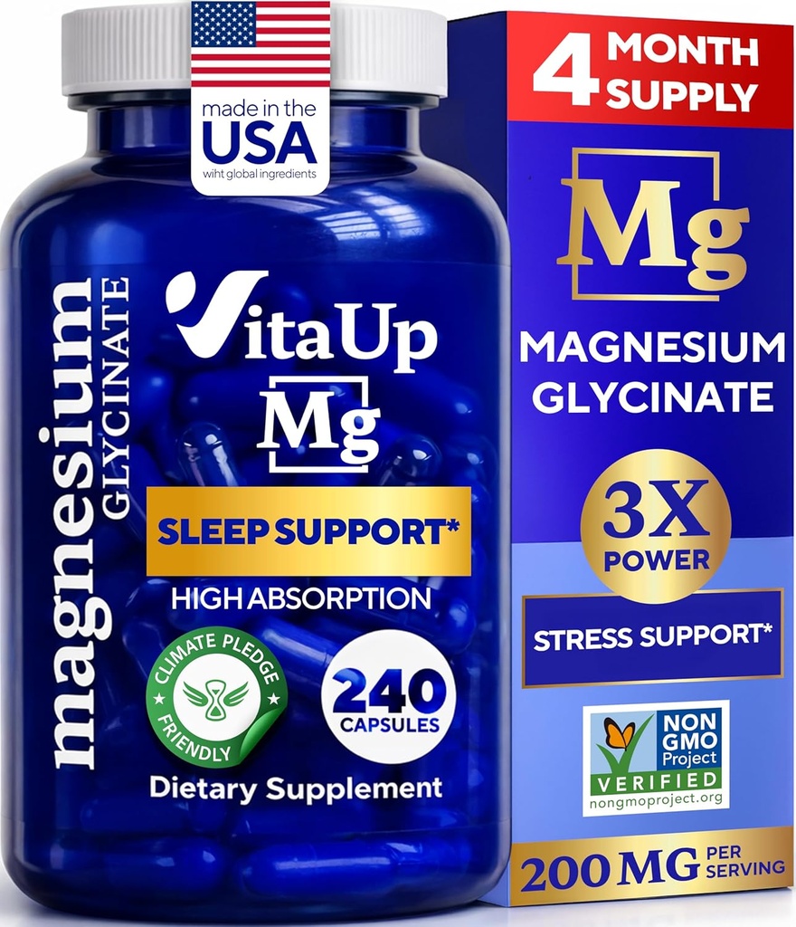Magnesium Glycinate 200mg - USA Made Magnesium Supplement for Sleep, Heart, Bones, Metabolism Support - High Absorption Magnesium Bisglycinate Capsules - 240 Vegan Chelated Capsules 2