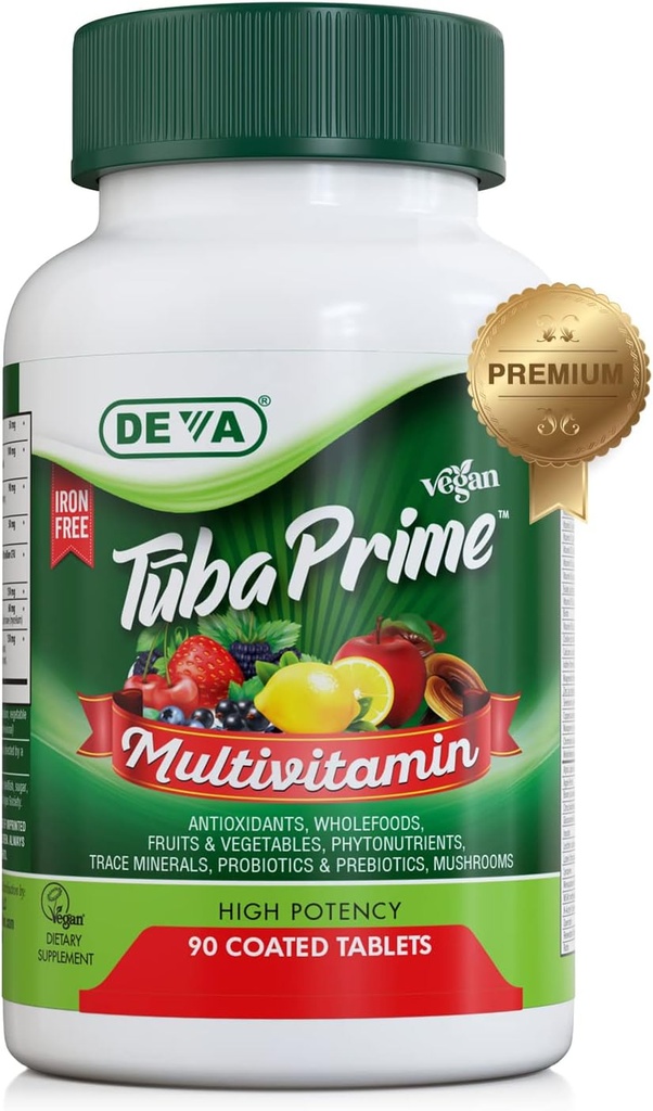 DEVA Tuba Prime Vegan Multivitamin Iron-Free - High-Potency Vitamin & Mineral Dietary Supplement - Antioxidants, Fruit & Vegetable Blend, Super Mushrooms, Probiotics, Prebiotics, Seeds, Herbs 90 Tabs 2