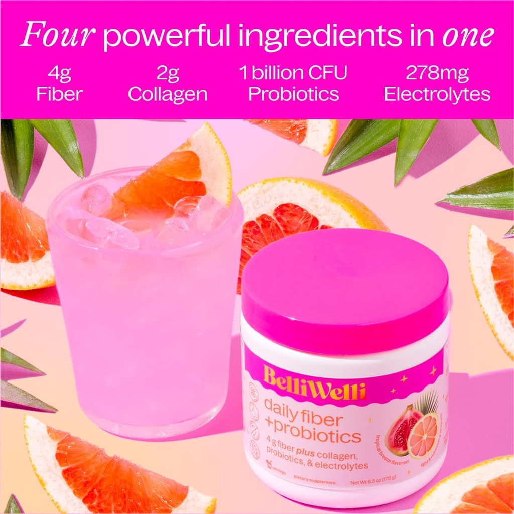 BelliWelli Fiber Supplement for Women & Men – Premium Daily Fiber Powder from Organic Acacia with Added Collagen, Electrolytes & Probiotics – No Bloat, Constipation & Gut Health Support (Tropical) 4