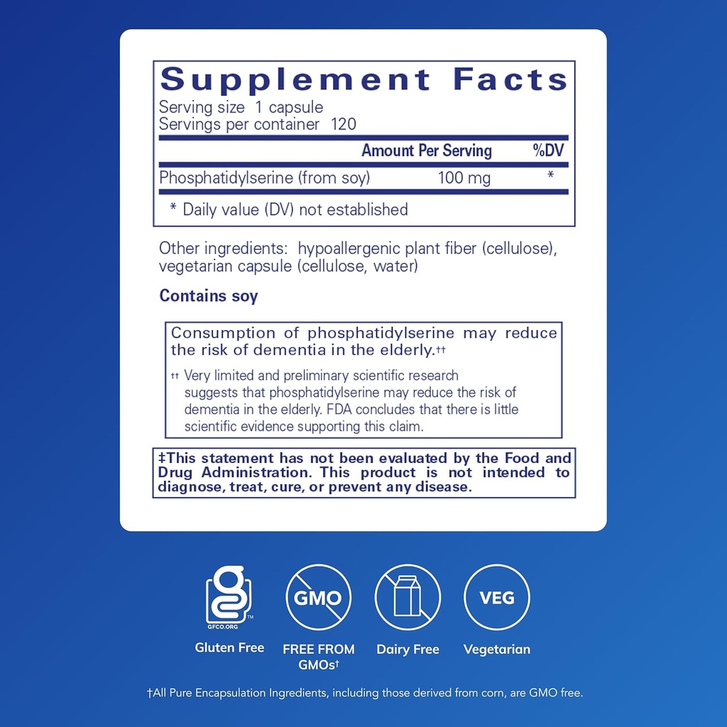 Pure Encapsulations PS 100 | Phosphatidylserine Amino Acid Supplement for Brain and Memory* | 120 Capsules 3