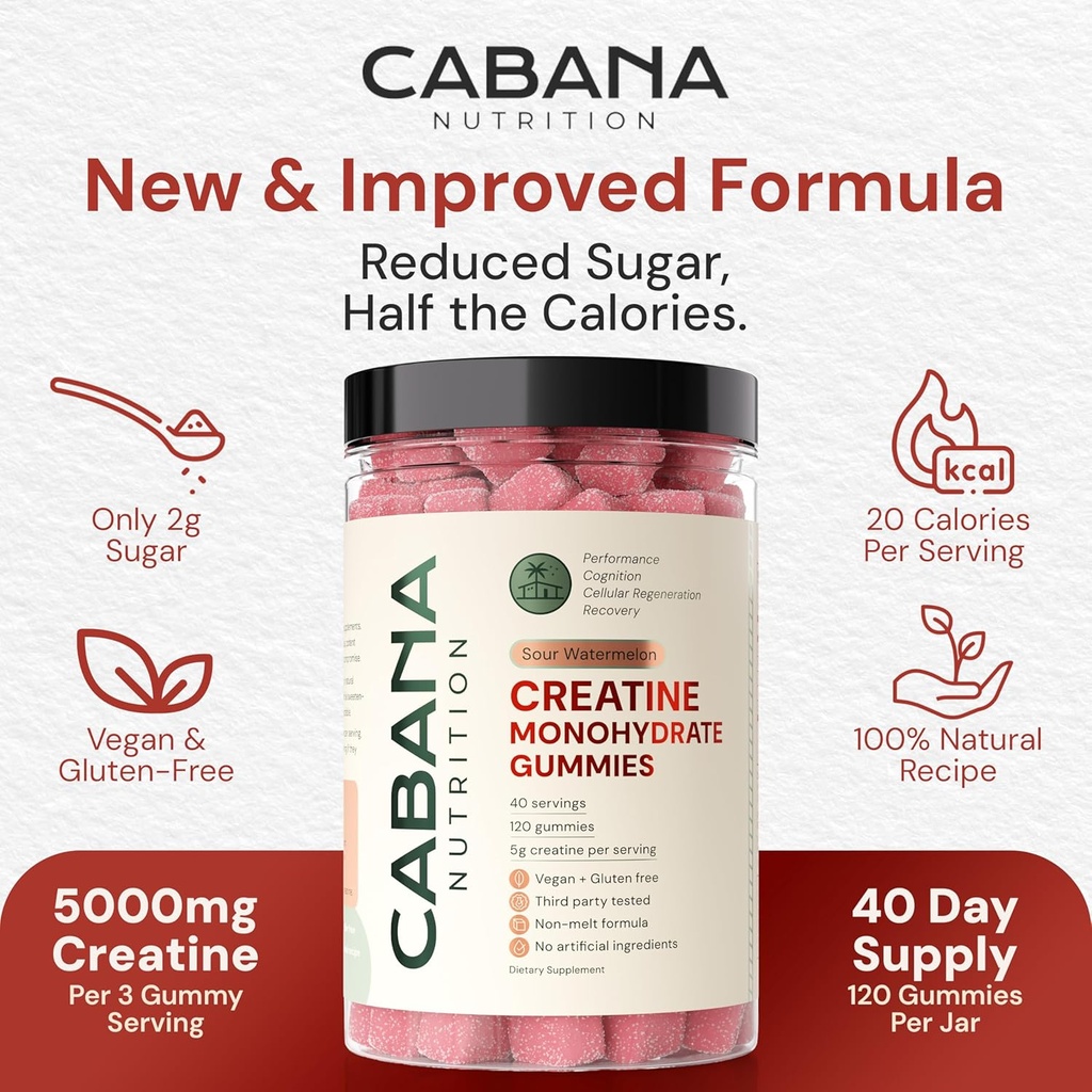 Creatine Monohydrate Gummies 5g - Watermelon Flavored Creatine for Women and Men - Supplement Supports Muscle Gain, Energy, Pre and Post Workout, Focus & Cognition, Recovery (120 count, 40 servings) 3