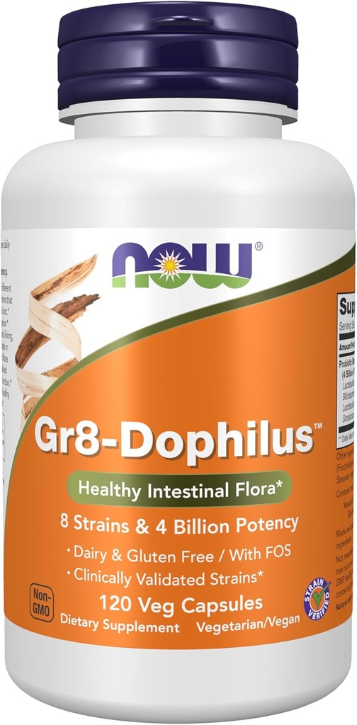 NOW Supplements, Gr8-Dophilus™with 8 Strains & 4 Billion Potency, Shelf Stable, 120 Veg Capsules 2
