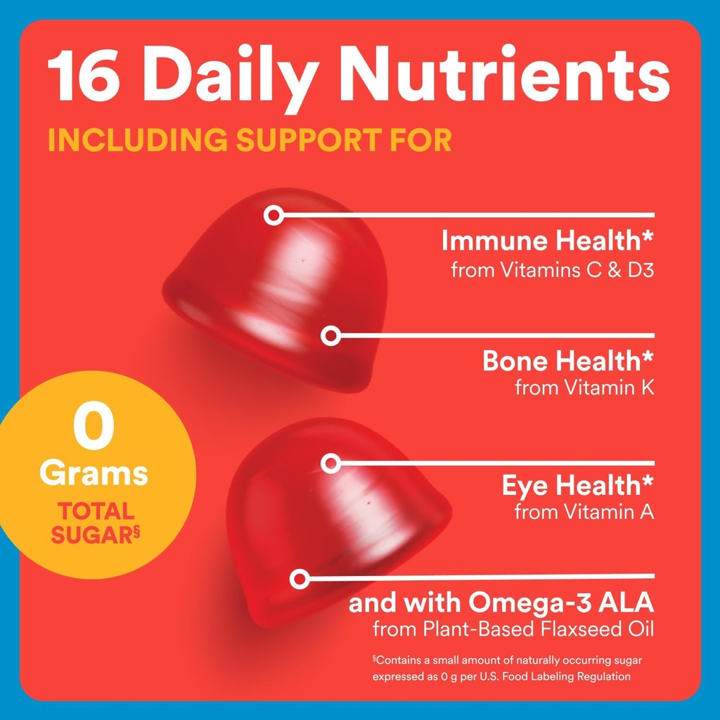 SmartyPants Kids Multivitamin Gummies, Sugar Free: Omega 3 (ALA), Vitamin D3, C, Vitamin B12, B6, A, K & Zinc for Immune Support, Biotin, Erythritol Free, Strawberry Banana, 44 Count (22 Day Supply) 6