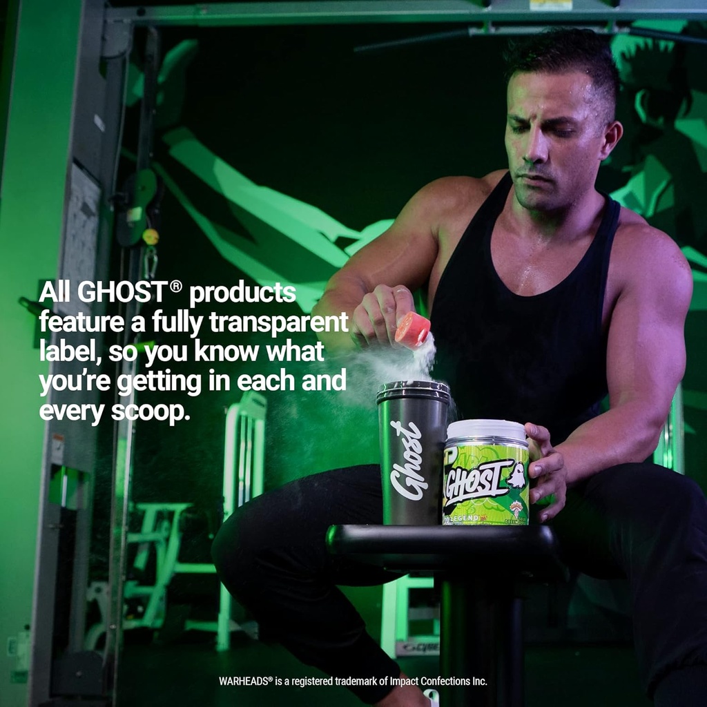 GHOST Legend All Out Pre-Workout Powder, Warheads Sour Green Apple - 20 Servings - Pre-Workout Supplement for Men & Women - Energy & Pumps - Caffeine, L-Citrulline, & Beta Alanine Blend - Sugar Free 6
