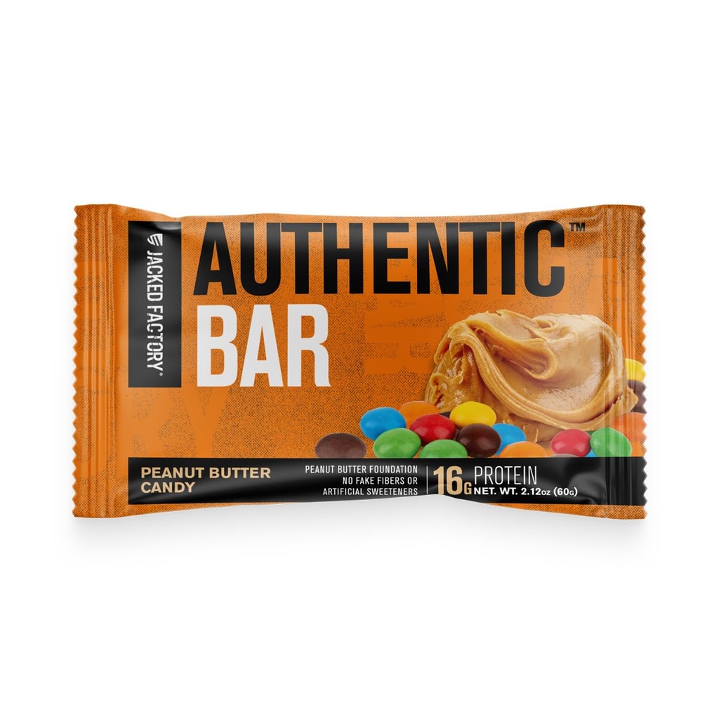 Jacked Factory Authentic Bar Peanut Butter Candy Protein Bars - Tasty Meal Replacement Energy Bars w/ 16g Whey Protein Isolate, Natural Sugars from Pure Honey, Healthy Fat - 12 Pack 3