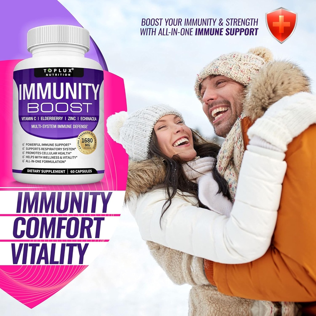 10 in 1 Immunity Boost Immune Support Supplement â€“ 1650mg Made with Elderberry, Vitamin C, Zinc, Echinacea & Probiotics for Immune System Booster, Support Healthy Respiratory System, 2x 60 Capsule 6