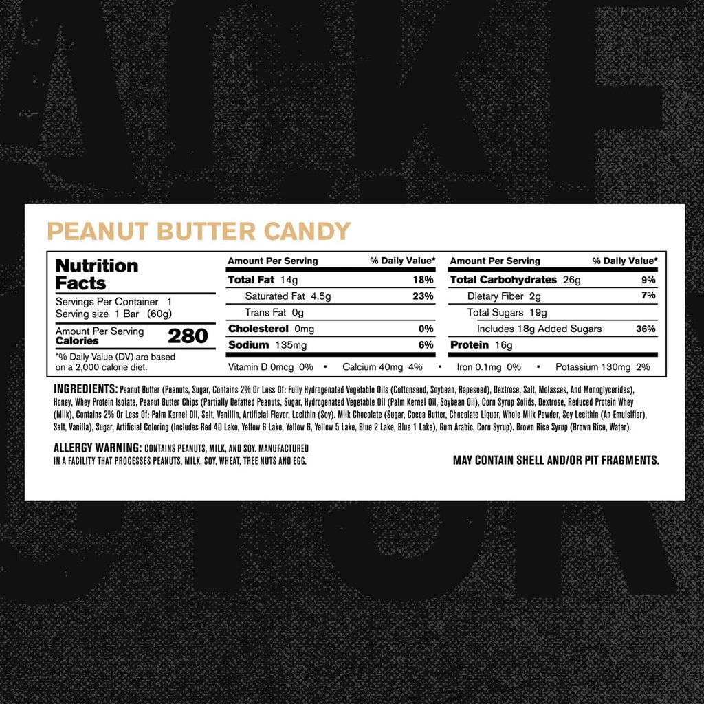 Jacked Factory Authentic Bar Peanut Butter Candy Protein Bars - Tasty Meal Replacement Energy Bars w/ 16g Whey Protein Isolate, Natural Sugars from Pure Honey, Healthy Fat - 12 Pack 5