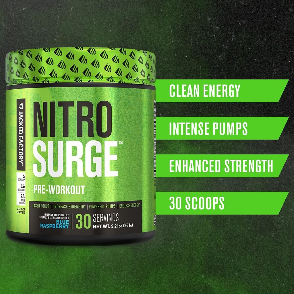 Jacked Factory NITROSURGE Pre Workout Supplement - Endless Energy, Instant Strength Gains, Clear Focus, Intense Pump | Cherry Limeade, Blue Raspberry, Arctic White (90 Servings) 3