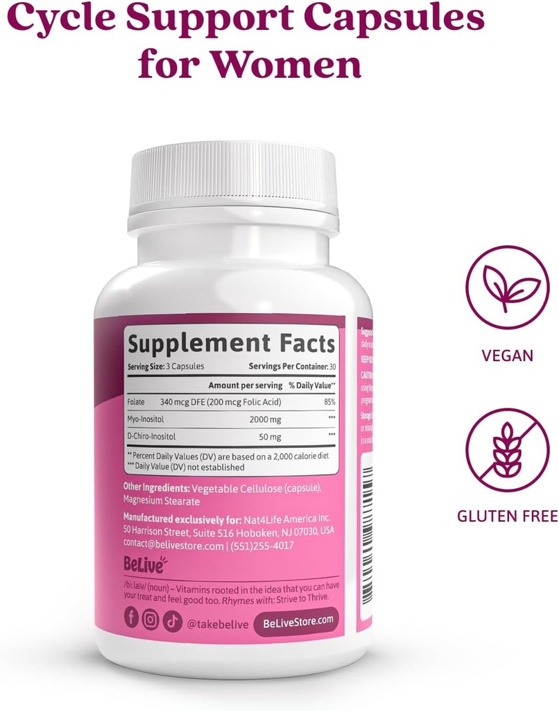 BeLive Myo-Inositol & D-Chiro Inositol Supplement – 2 Pack – 90 Capsules Each – 40:1 Ratio with Folic Acid for Women 3