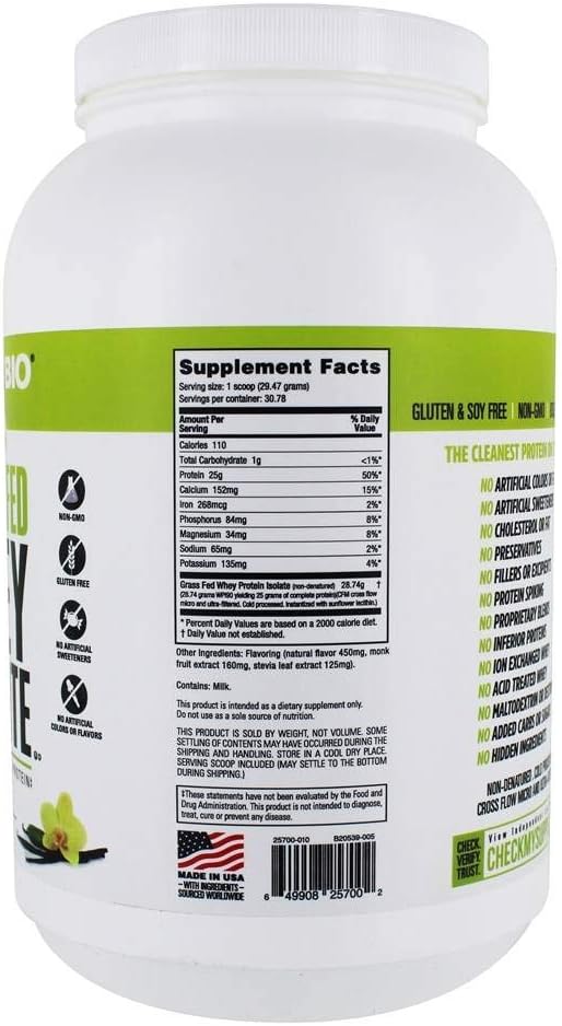 NutraBio Grass Fed Whey Isolate Protein Powder - 25G of Protein Per Scoop - Sugar Free Natural Lean Muscle Protein Supplement - Vanilla - 2 Pounds, 29 Servings 3