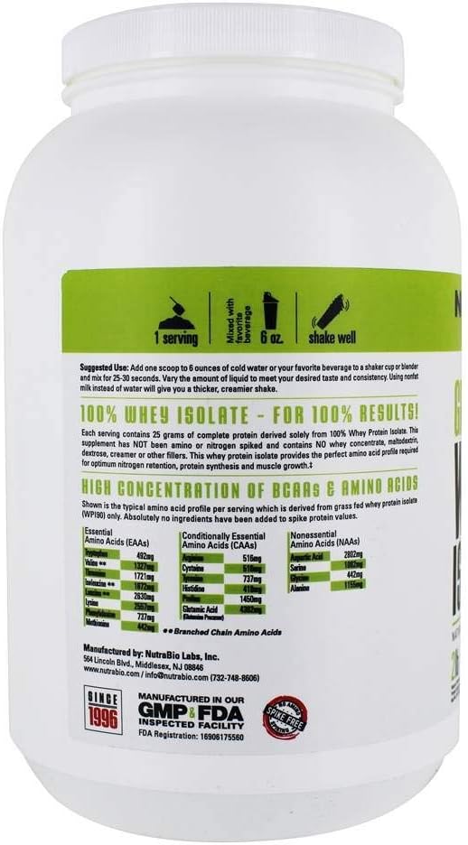 NutraBio Grass Fed Whey Isolate Protein Powder - 25G of Protein Per Scoop - Sugar Free Natural Lean Muscle Protein Supplement - Vanilla - 2 Pounds, 29 Servings 5