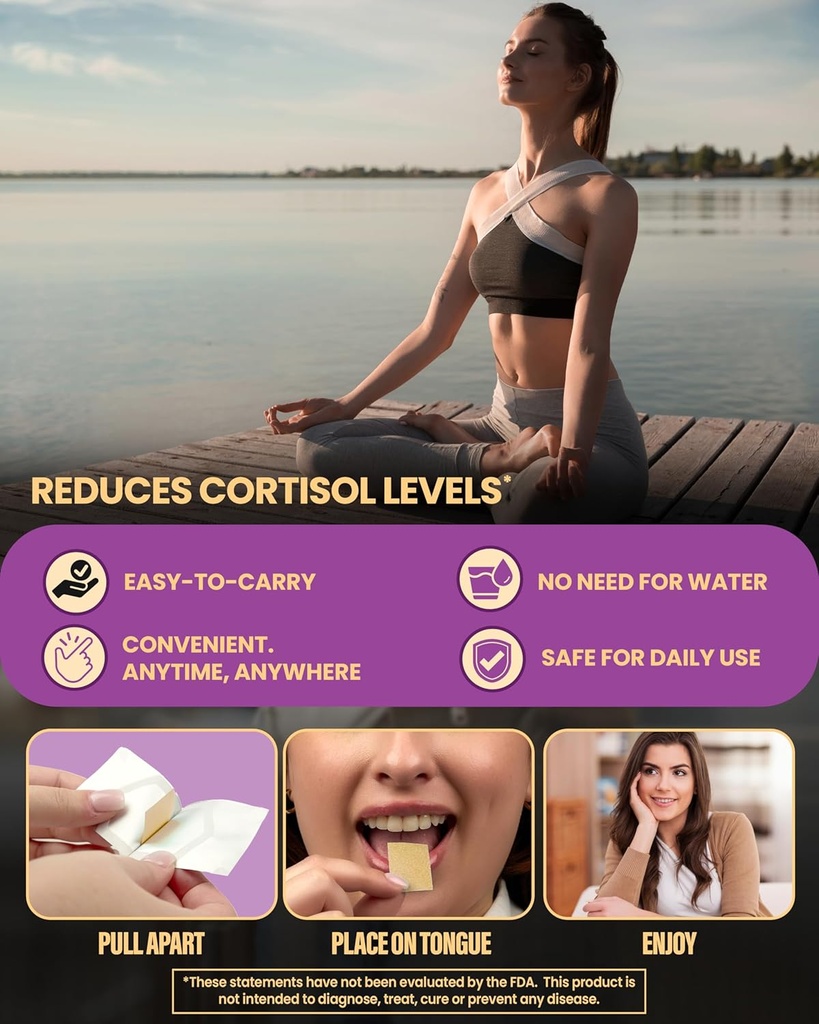 Calm – KSM-66 Ashwagandha Oral Strips. Stress Relief and Focus Supplement. Honey Lemon Flavor. Sugar Free, Gluten Free, Allergen Free, Non-GMO. Made in USA in an FDA-Registered Facility. 60 Pk 6