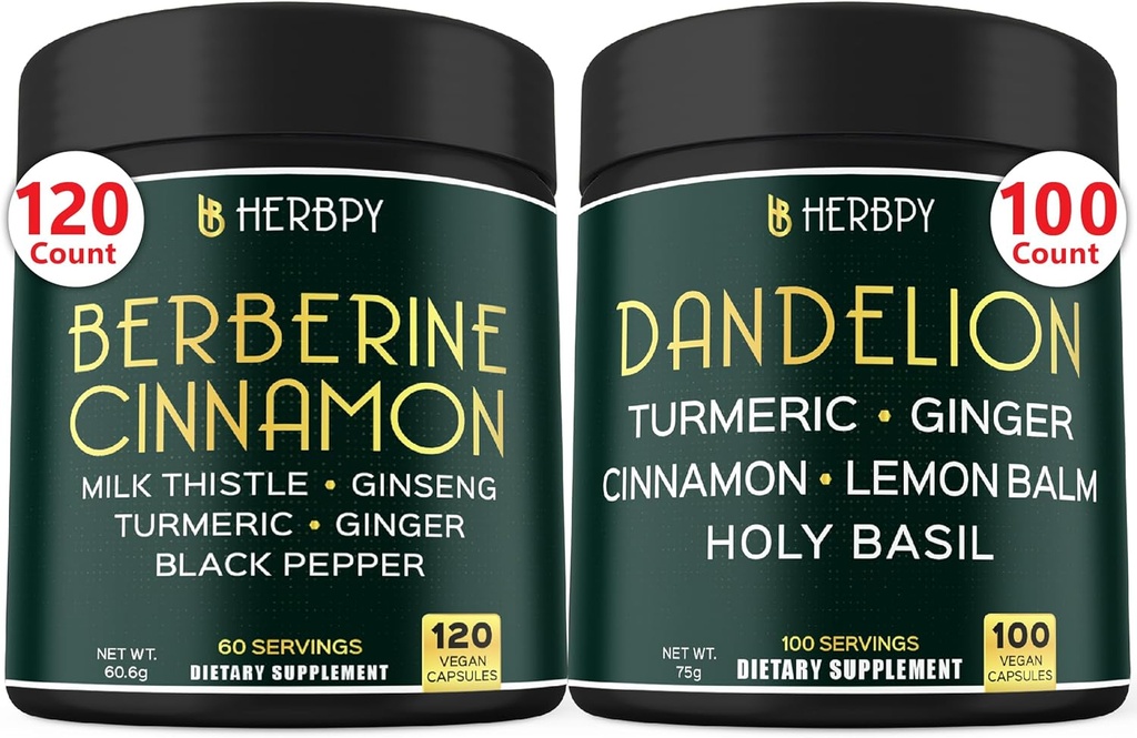 Bundle 7in1 Berberine HCl & 6in1 Dandelion Supplement - Support Immune, Digestion and Heart Health 2