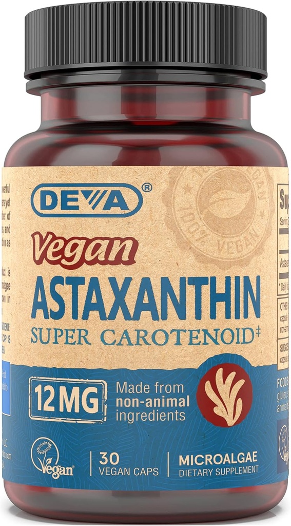 DEVA Nutrition Vitamins Astaxanthin 12mg, Vegan, Made from Haematococcus Pluvialis Microalgae, 30 Capsules, 1-Pack 2