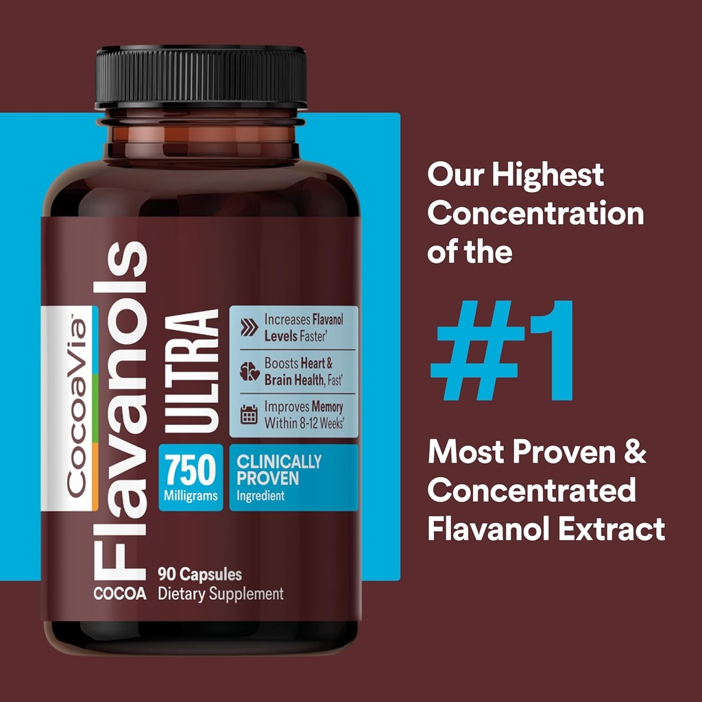 CocoaVia Memory+ Brain Supplement, 60 Day, 750 mg Cocoa Flavanols, Memory & Brain Booster, Vegan, Plant Based,180 Capsules 2