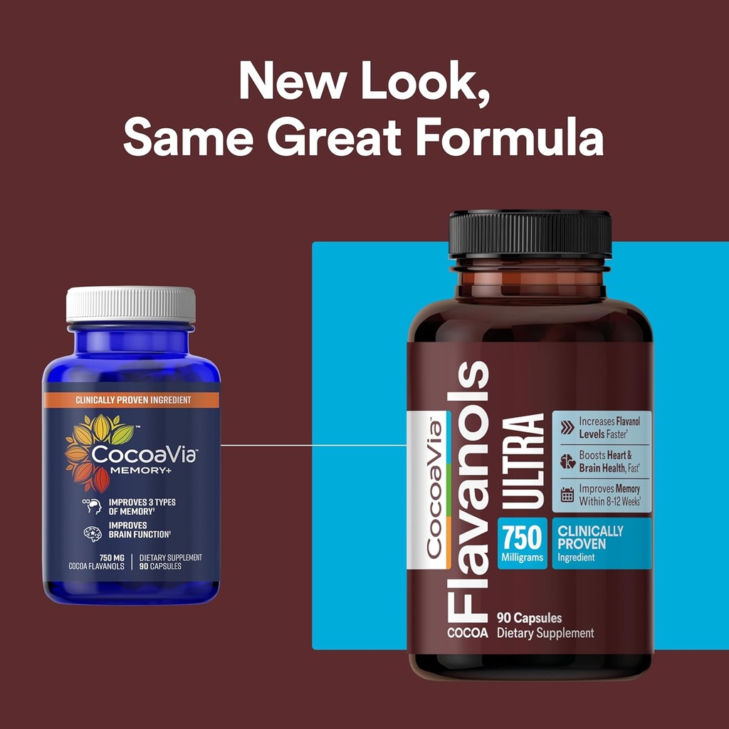 CocoaVia Memory+ Brain Supplement, 60 Day, 750 mg Cocoa Flavanols, Memory & Brain Booster, Vegan, Plant Based,180 Capsules 3