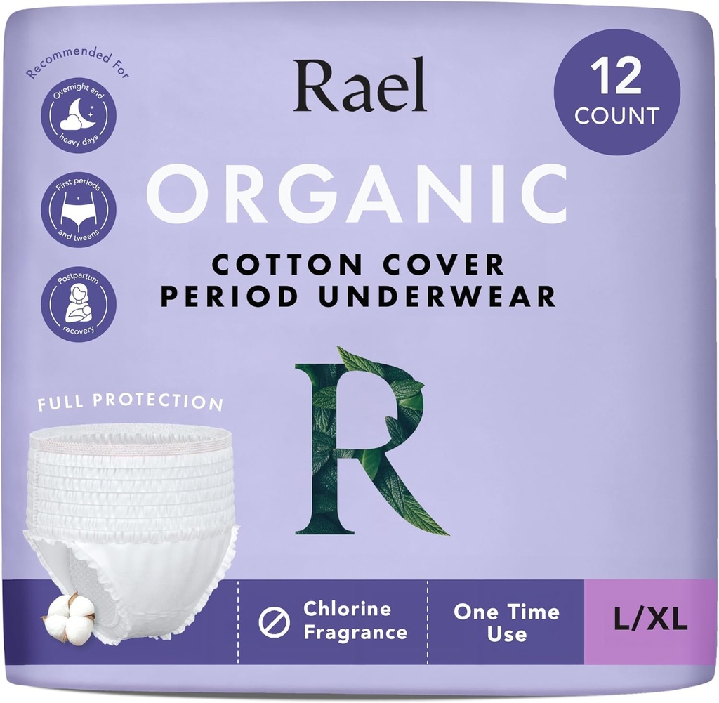 Rael Disposable Underwear for Women, Organic Cotton Cover - Postpartum Essentials, Leak Locker, Unscented, Maximum Coverage (Size L-XL, 12 Count) 2