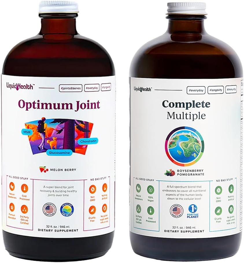 LIQUIDHEALTH Optimum Joint Glucosamine Chondroitin Supplement & Complete Multiple Daily Multivitamin Bundle for Men & Women - Immune Support, Bone Joint Health, Whole Foods - USA Made, Vegan, Non-GMO 2
