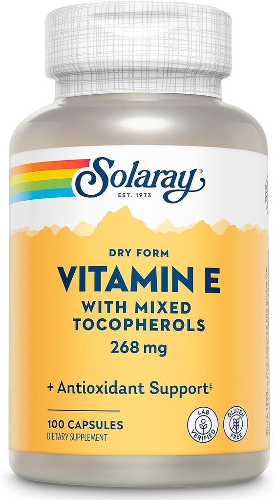 SOLARAY Vitamin E 400 IU (268mg), Dry Form - Natural Source, Mixed Tocopherols Vitamin E - Antioxidant Supplement, PMS and Menopause Support - 60-Day Guarantee, Lab Verified - 100 Serv, 100 Capsules 2