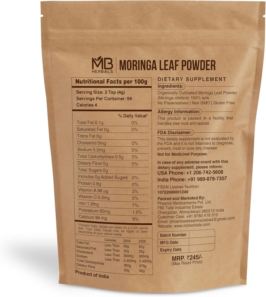 MB Herbals Moringa Leaf Powder 8 oz (227g / 0.5 LB) | 100% Pure Moringa Powder | Easily Mixes in Drinks & Smoothies | No Preservatives 3