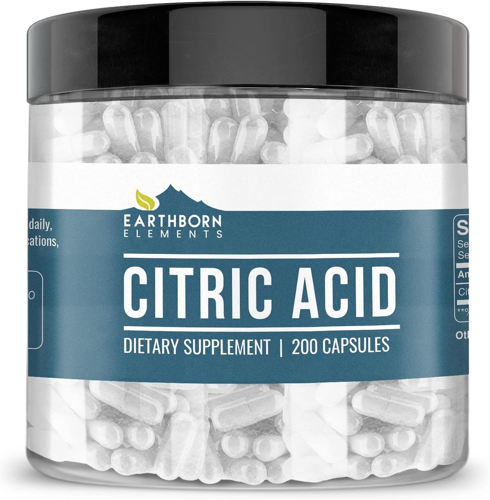 Earthborn Elements Citric Acid 200 Capsules, Pure & Undiluted, No Additives 2