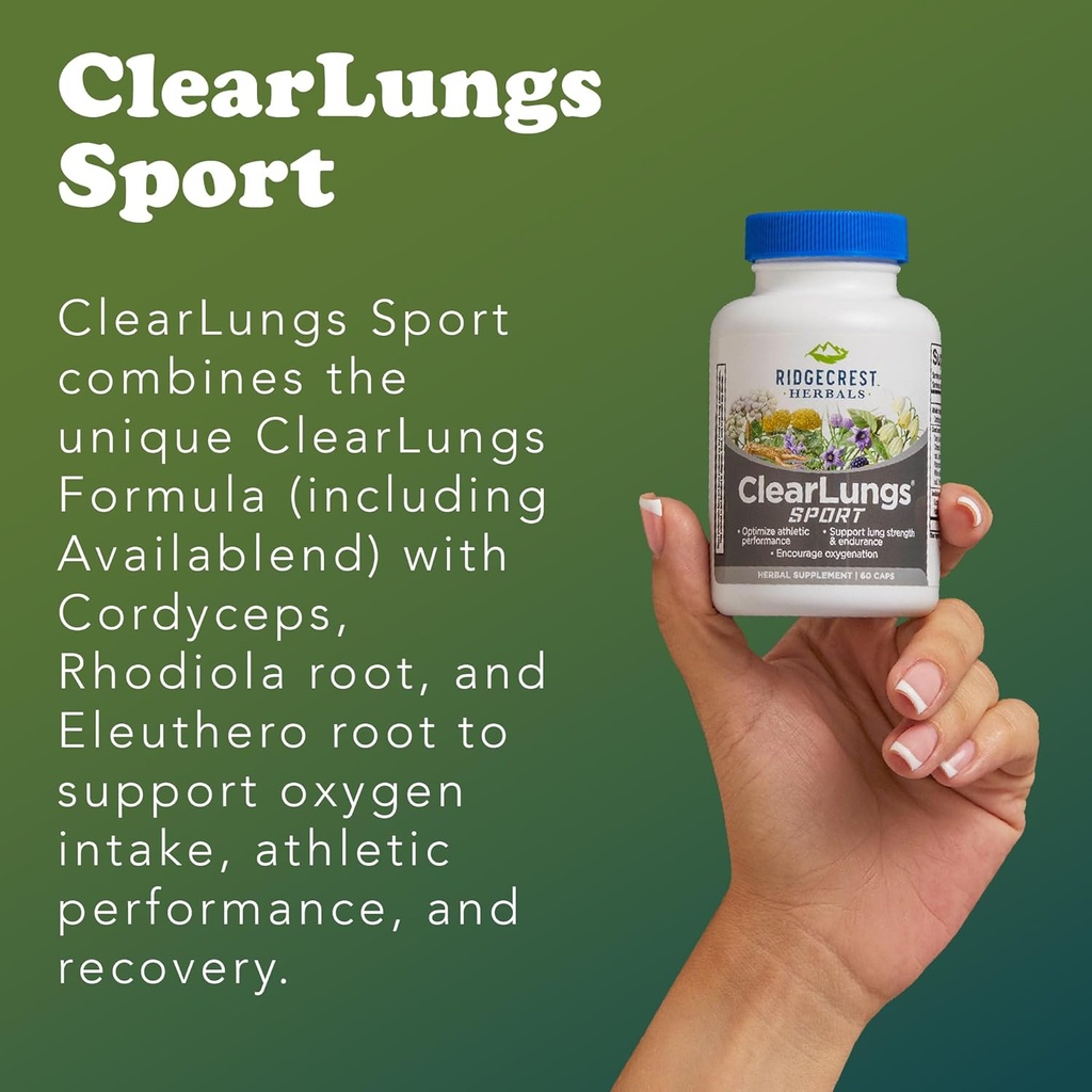 Ridgecrest Herbals ClearLungs Sport, Oxygen Intake and Lung Support Formula with Cordyceps, Rhodiola, Eleuthero (60 Vegan Caps, 30 Serv) 6