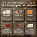 Organic Super Six Mushroom Blend Capsules Supplement (90) | Fruiting Body Extract Complex | Lions Mane, Turkey Tail, Cordyceps, Reishi, Chaga & Tremella | 35% Beta-D Glucans | Overall Wellness Support 3