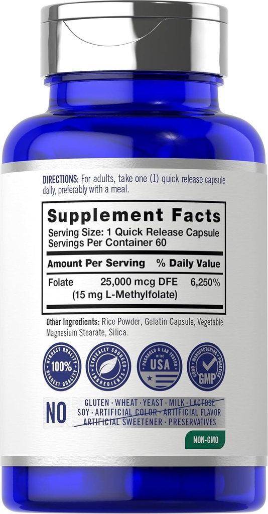 Carlyle L Methylfolate 15mg | 60 Capsules | Max Potency | Optimized and Activated | Non-GMO, Gluten Free | Methyl Folate, 5-MTHF | by Opti-Folate 3